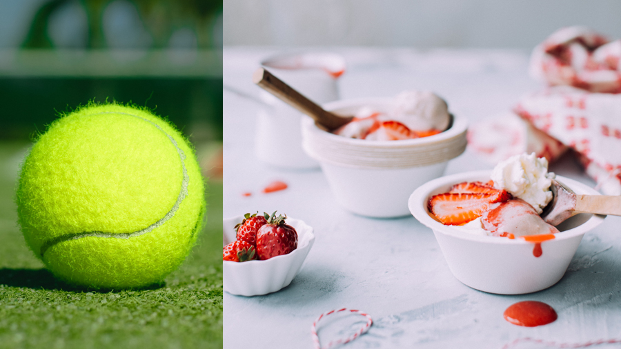 Tennis ball and eton mess dessert 