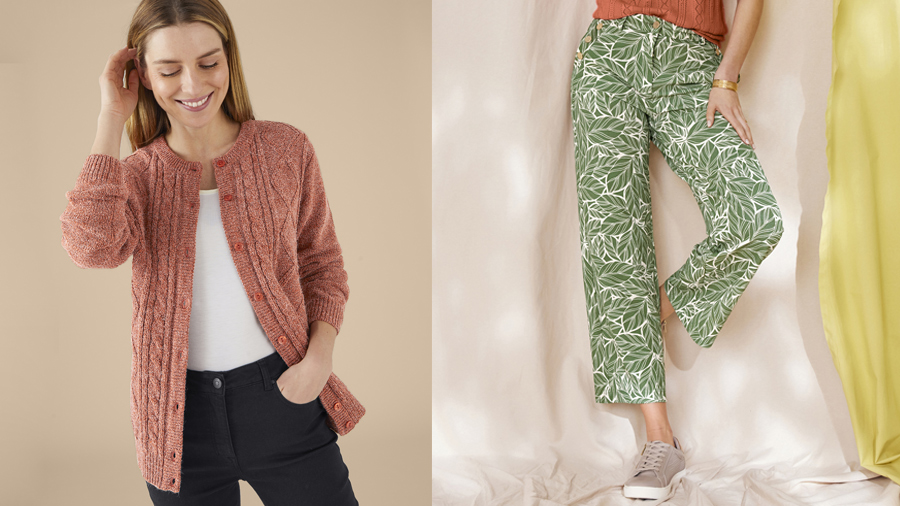 Cable knit cardigan and jersey stretch Trousers