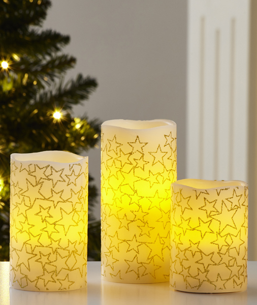 Set of three battery operated candles in different sizes