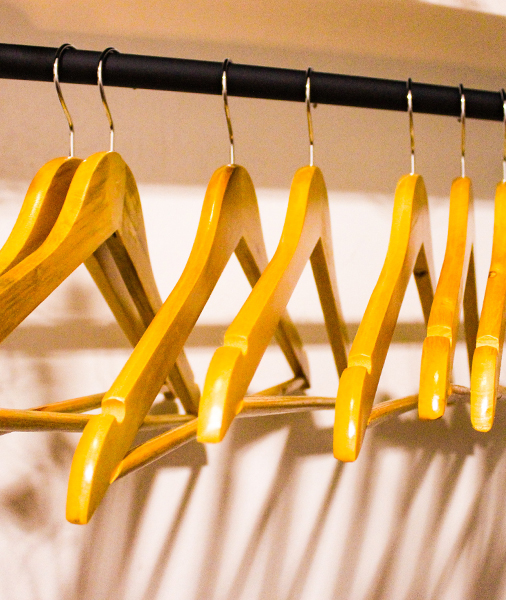 Declutter, hangers in wardrobe