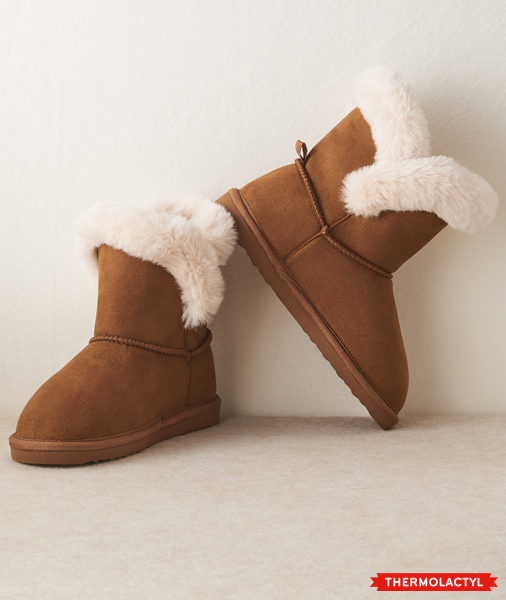 Thermal faux fur lined slippers