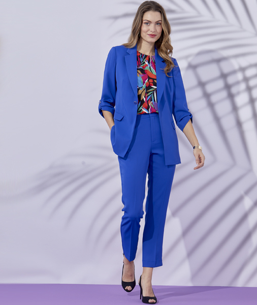Blue jacket and tailored trousers