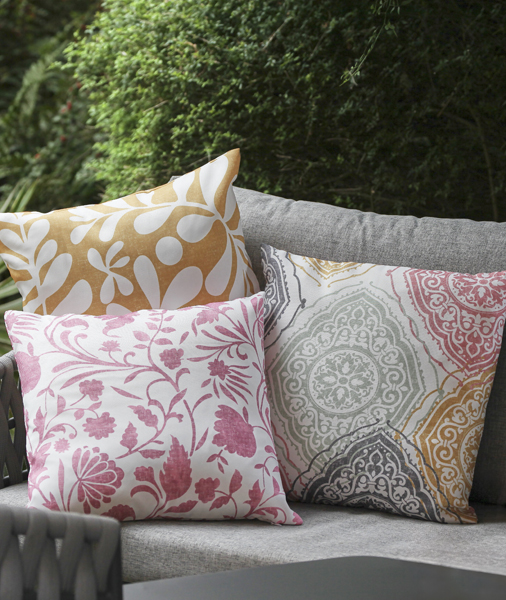 Outdoor patterned water resistant cushions