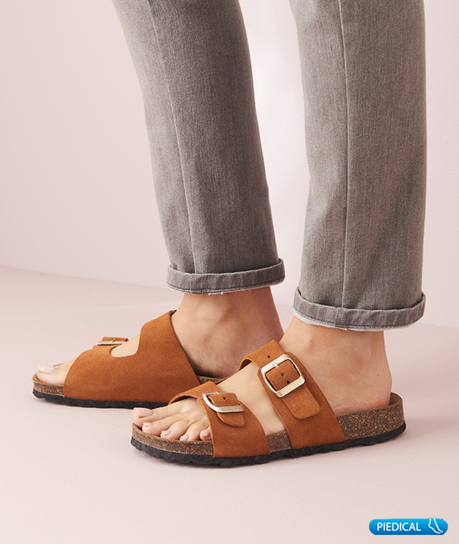 Piedical Mules Sandals in tan with side buckles