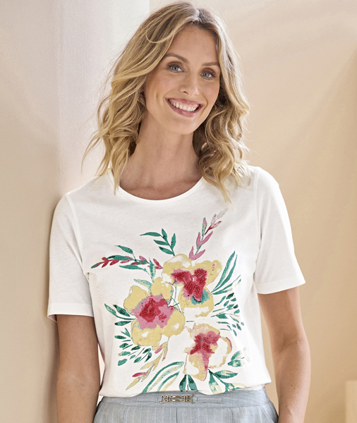 Beaded Floral Print T-shirt